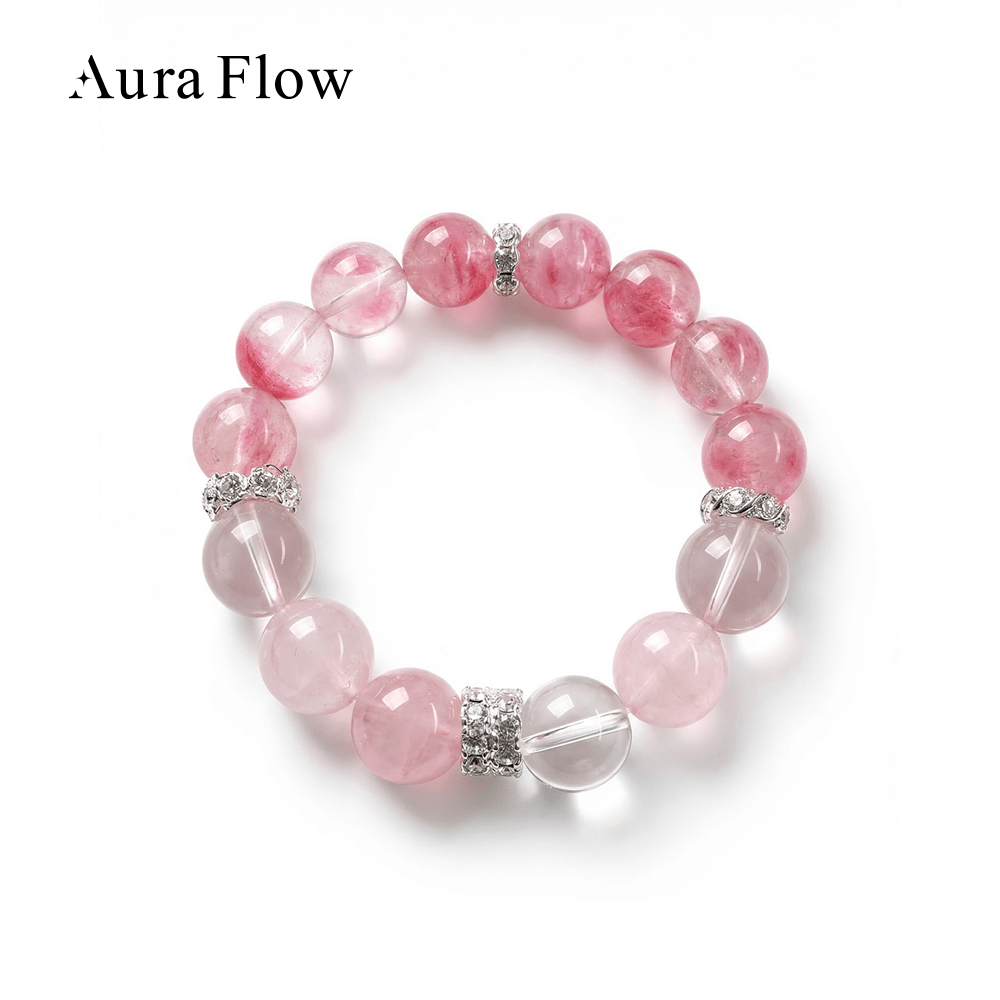 【AF Crystal】L Ai Ming | Grapefruit Pink Cherry Blossom Rain Pink White Bracelet - AuraFlowcrystal