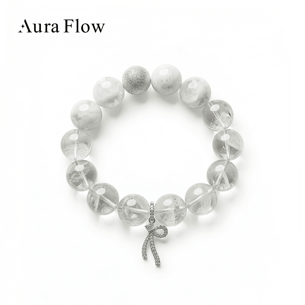 【AF Crystal】Snow Sleep | Snowflake White Phantom White Assam Bracelet - AuraFlowcrystal