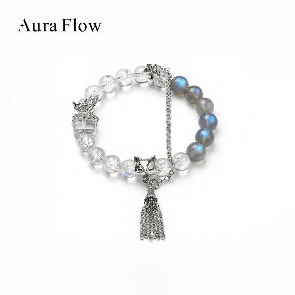 【AF Crystal】shaped butterfly wing | white Acer grey moonstone white bracelet - AuraFlowcrystal