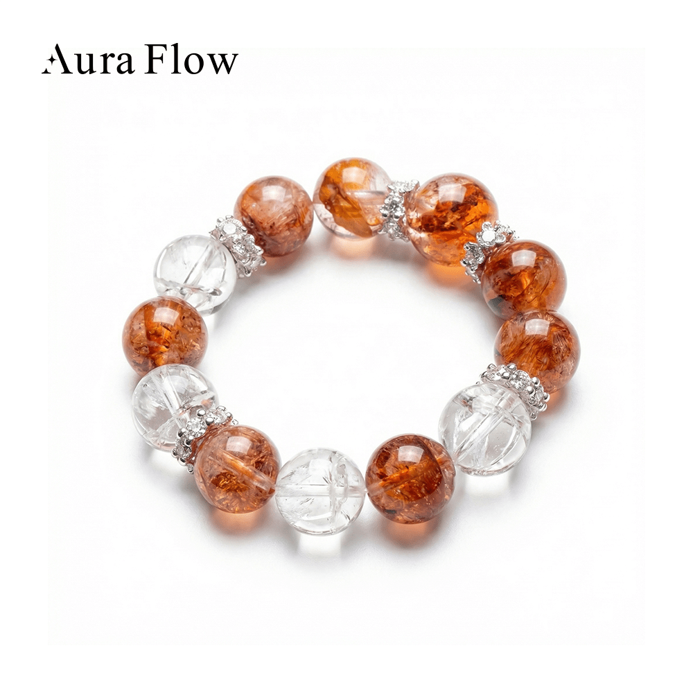 【AF Crystal】Qiqi | Red Glue Flower White Assam Bracelet - AuraFlowcrystal