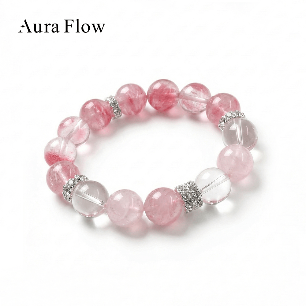 【AF Crystal】L Ai Ming | Grapefruit Pink Cherry Blossom Rain Pink White Bracelet - AuraFlowcrystal