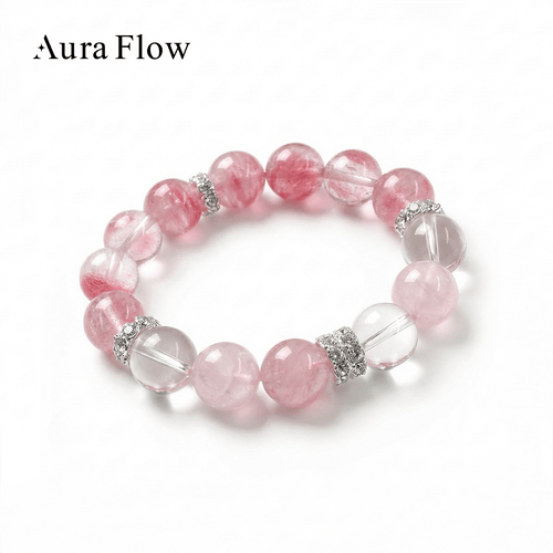 【AF Crystal】L Ai Ming | Grapefruit Pink Cherry Blossom Rain Pink White Bracelet - AuraFlowcrystal