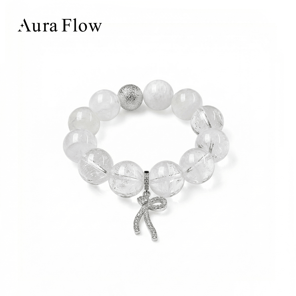 【AF Crystal】Snow Sleep | Snowflake White Phantom White Assam Bracelet - AuraFlowcrystal