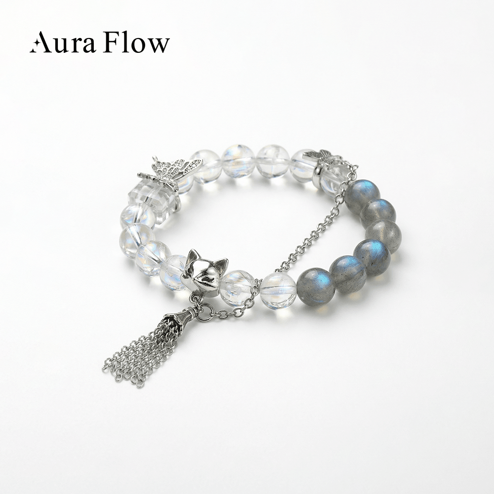 【AF Crystal】shaped butterfly wing | white Acer grey moonstone white bracelet - AuraFlowcrystal