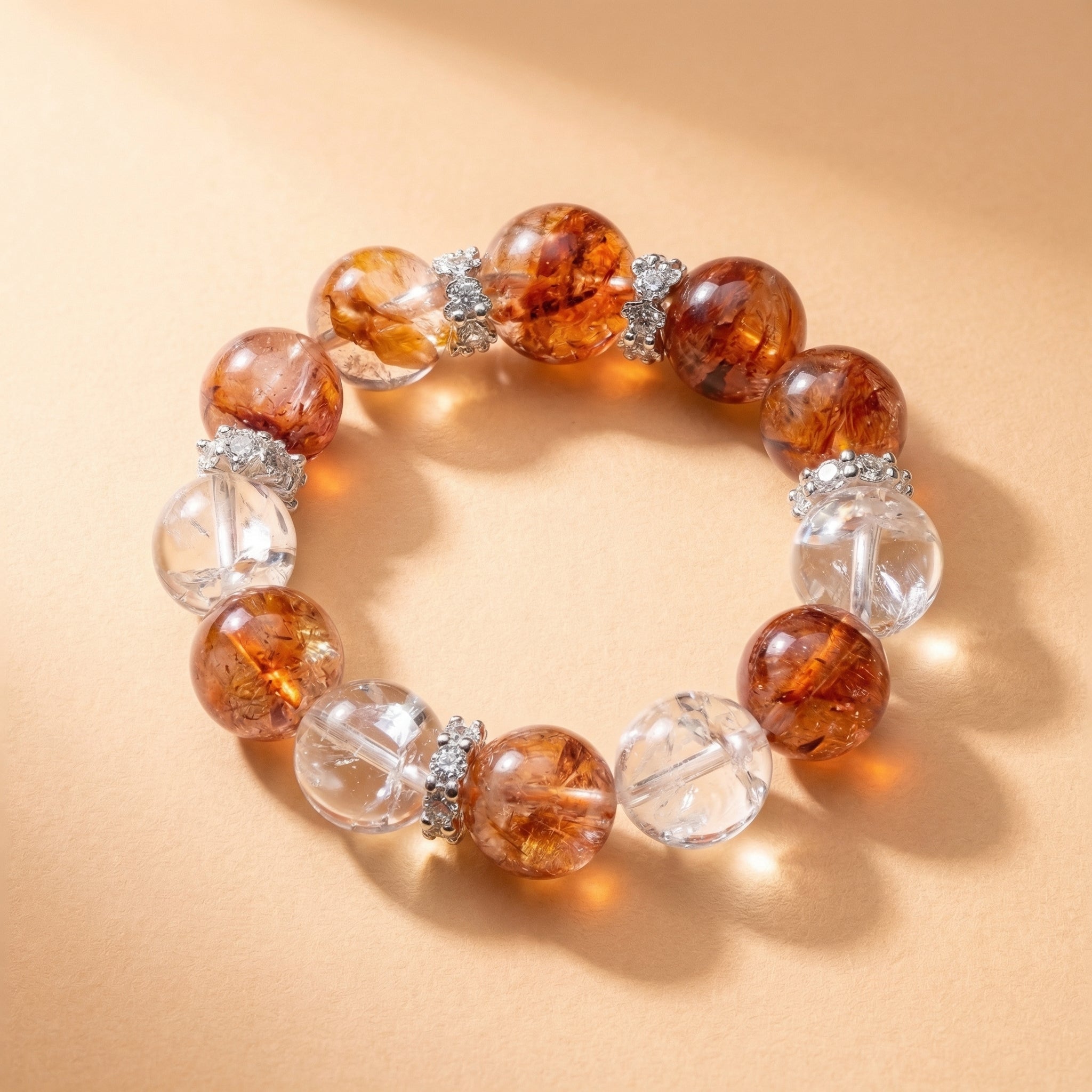 【AF Crystal】Qiqi | Red Glue Flower White Assam Bracelet - AuraFlowcrystal