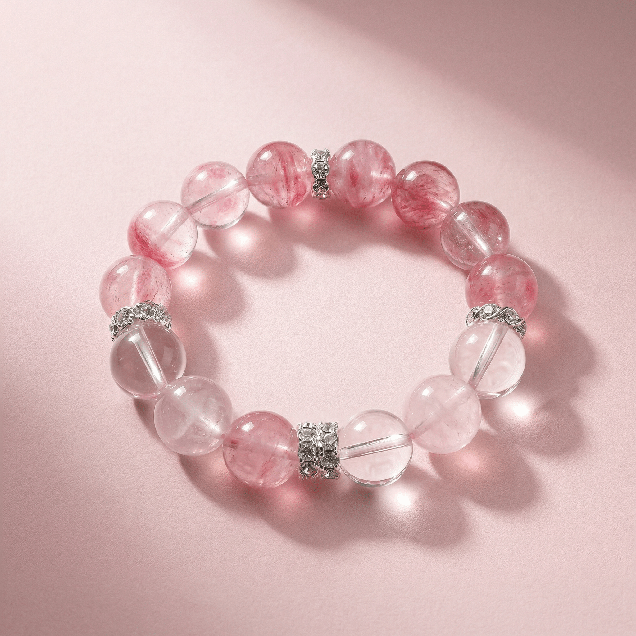【AF Crystal】L Ai Ming | Grapefruit Pink Cherry Blossom Rain Pink White Bracelet - AuraFlowcrystal