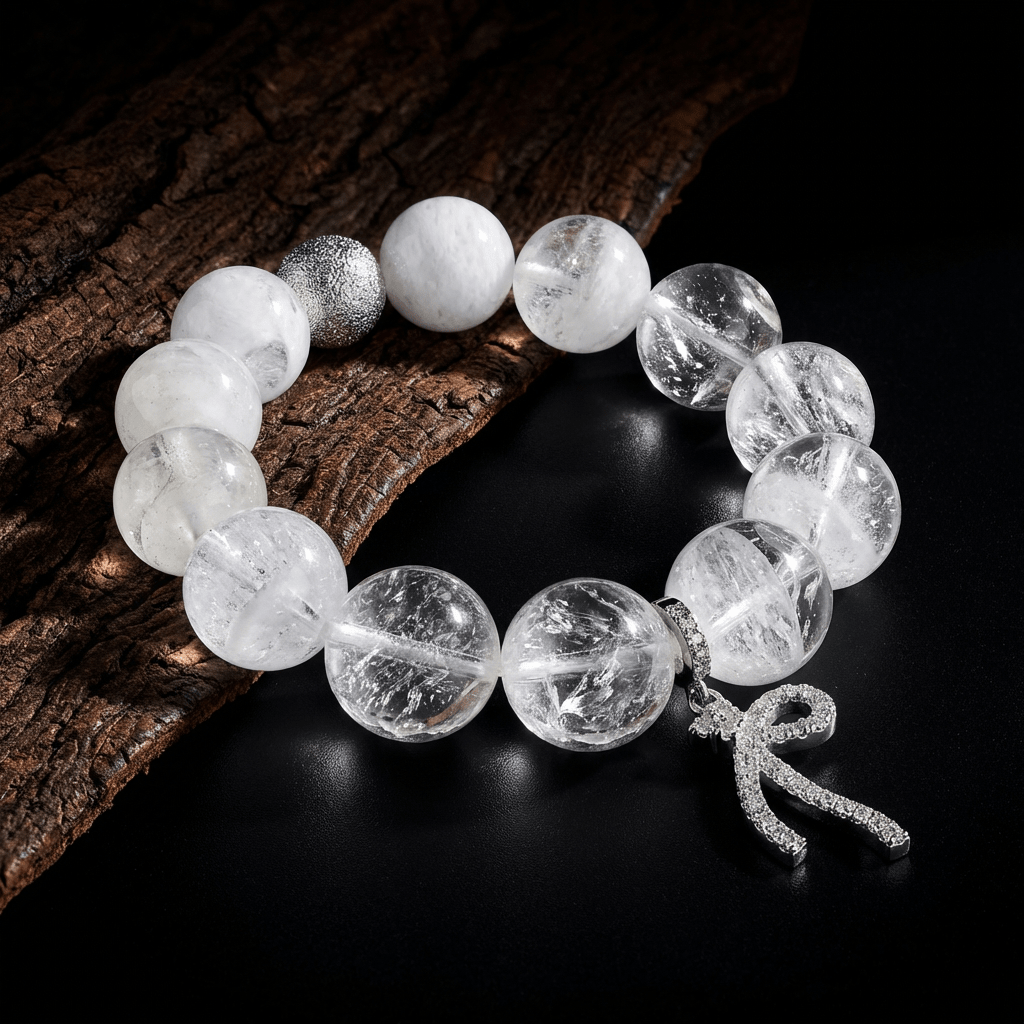 【AF Crystal】Snow Sleep | Snowflake White Phantom White Assam Bracelet - AuraFlowcrystal