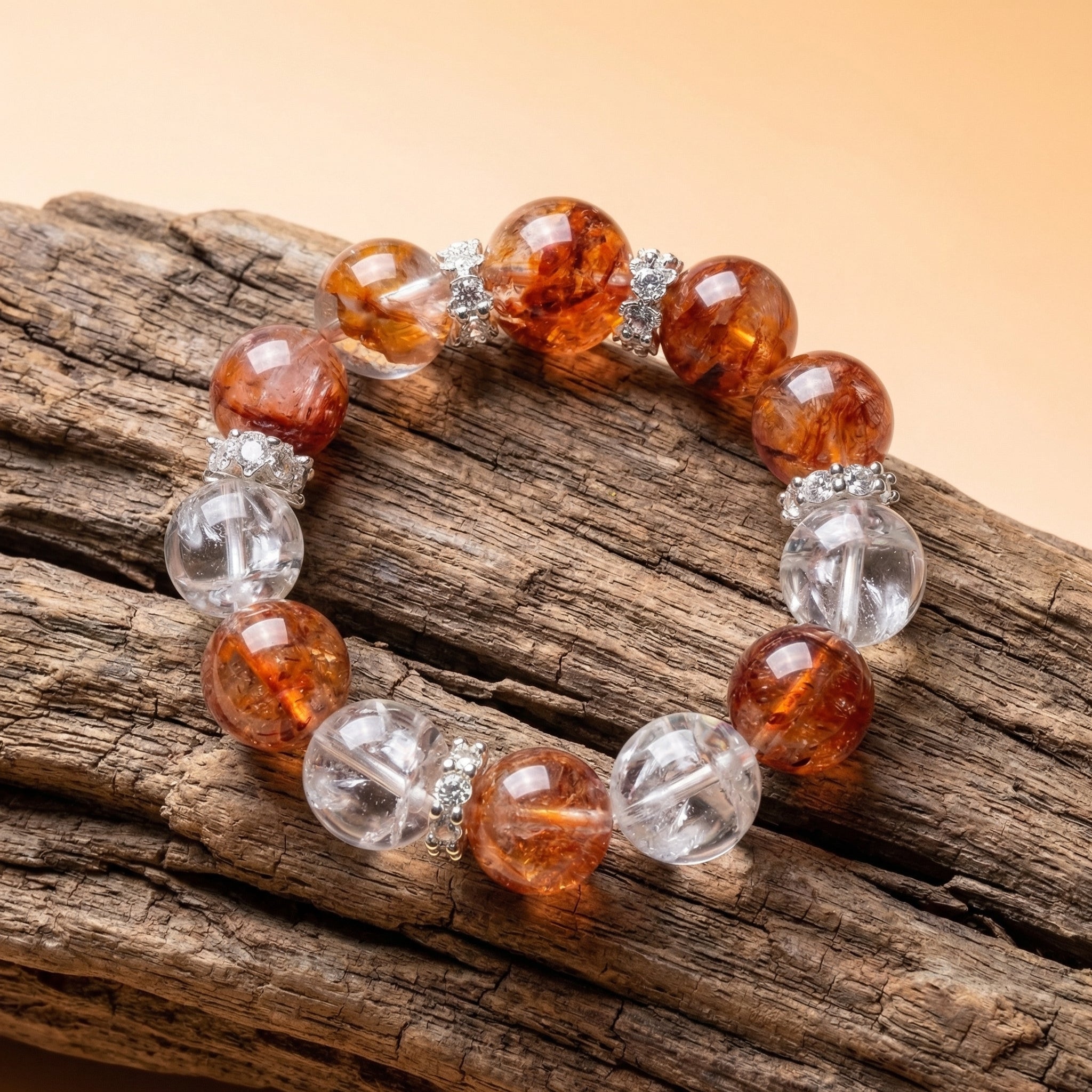 【AF Crystal】Qiqi | Red Glue Flower White Assam Bracelet - AuraFlowcrystal