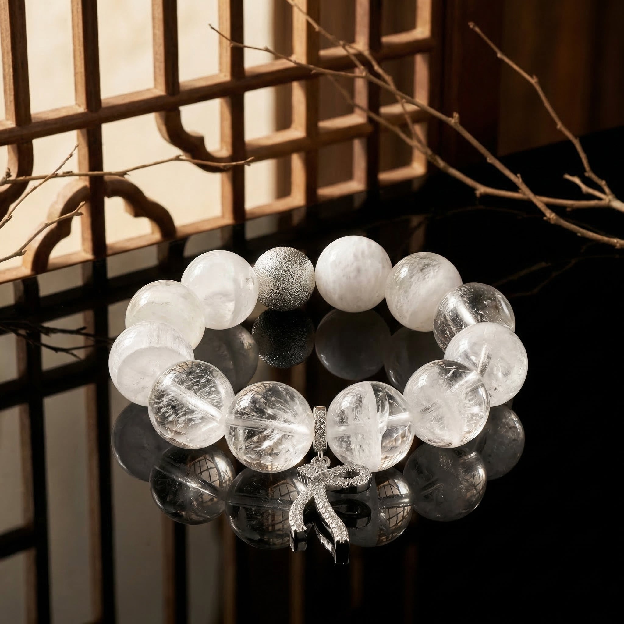 【AF Crystal】Snow Sleep | Snowflake White Phantom White Assam Bracelet - AuraFlowcrystal