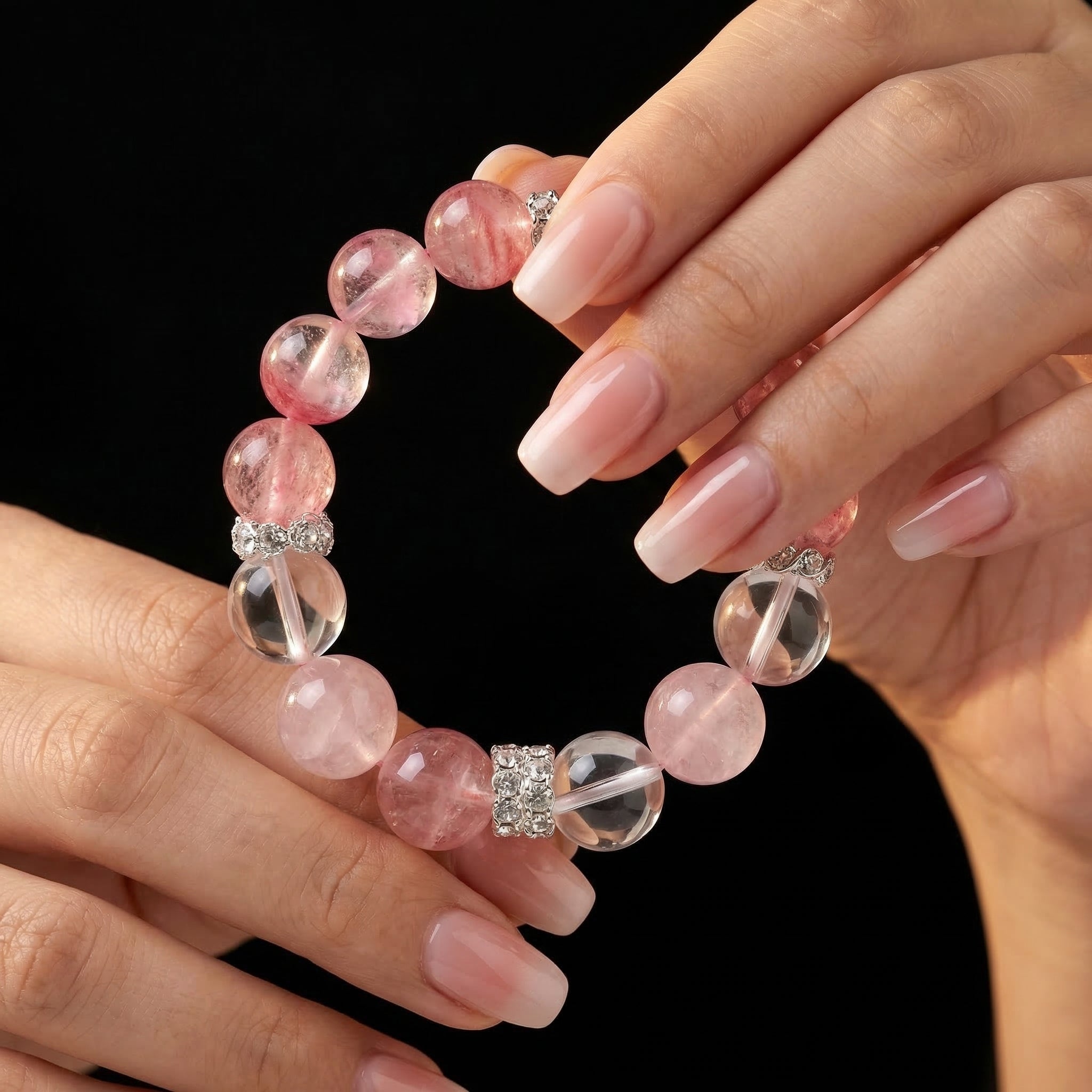 【AF Crystal】L Ai Ming | Grapefruit Pink Cherry Blossom Rain Pink White Bracelet - AuraFlowcrystal