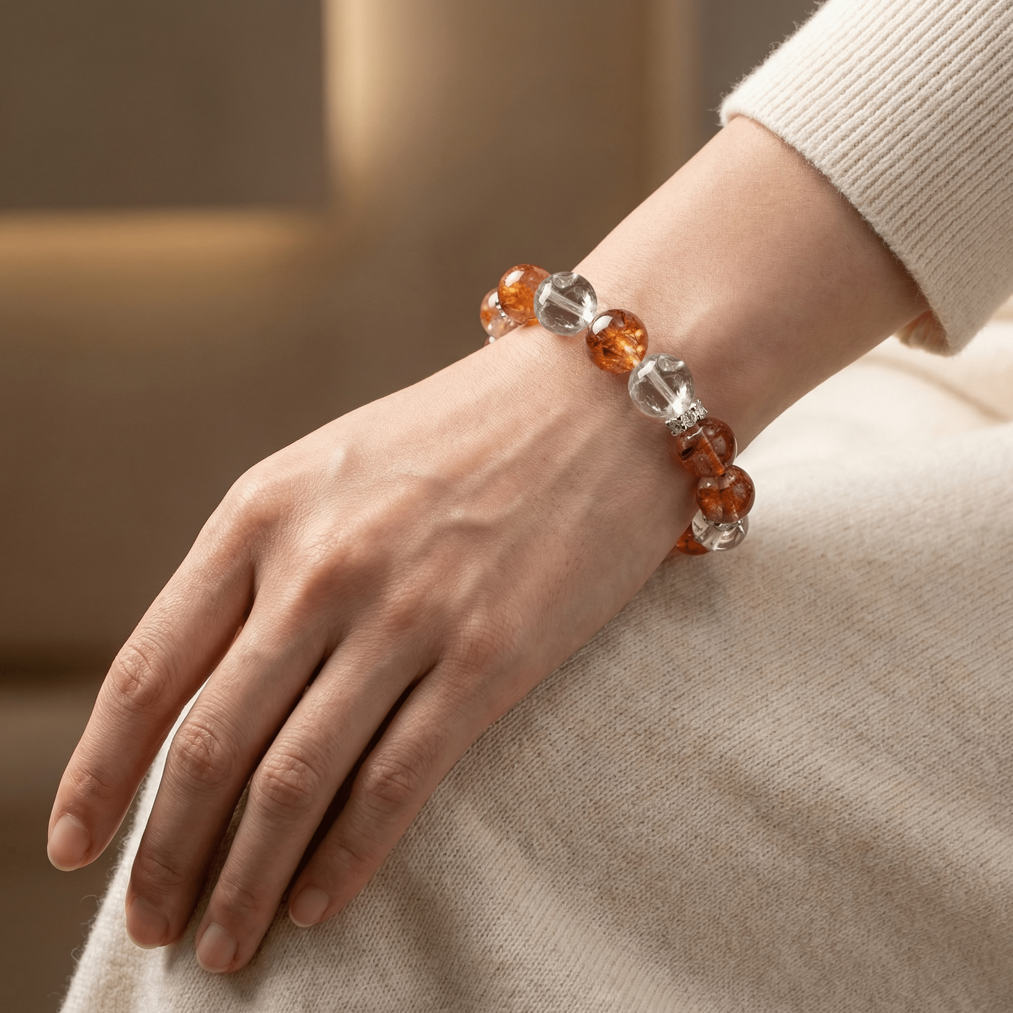 【AF Crystal】Qiqi | Red Glue Flower White Assam Bracelet - AuraFlowcrystal