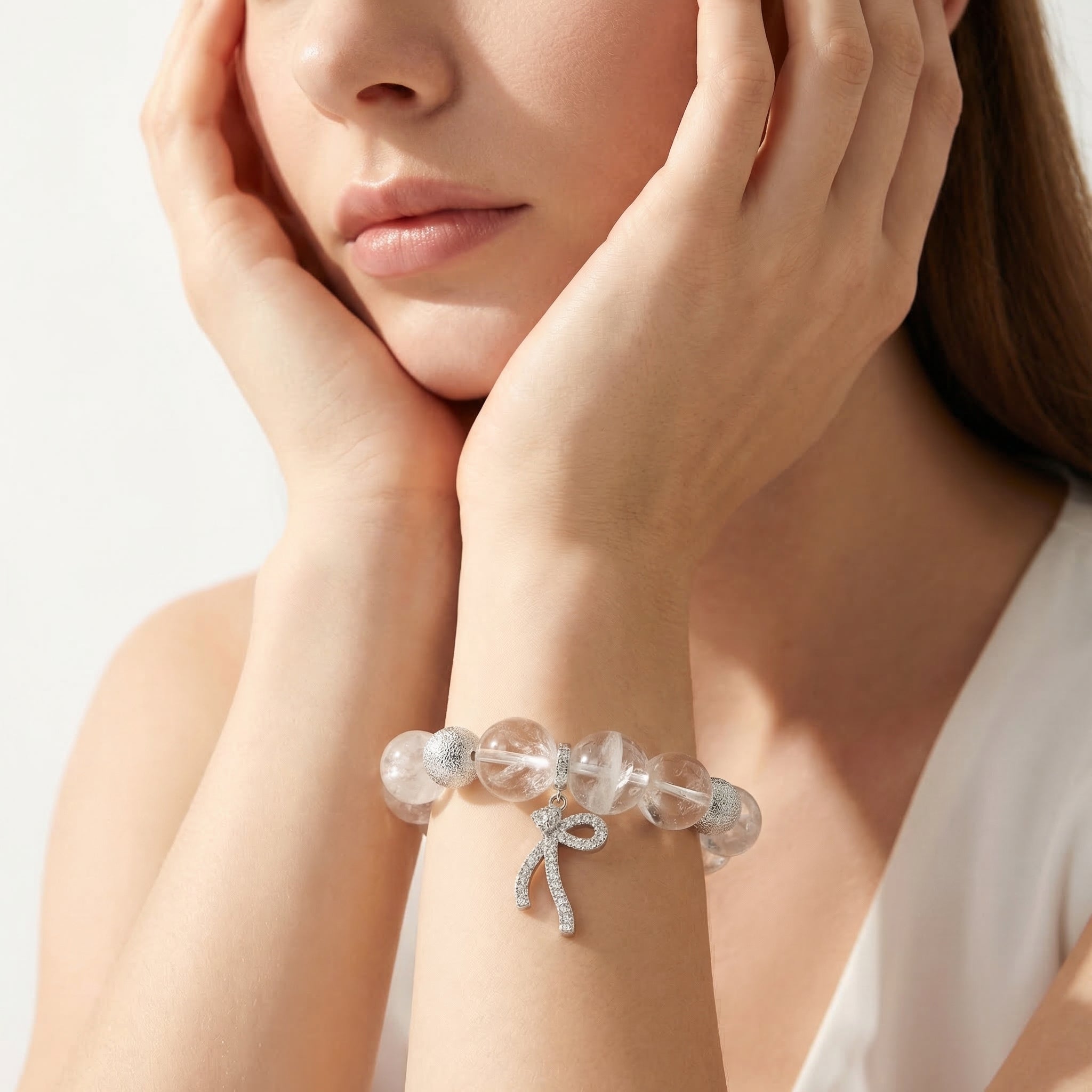 【AF Crystal】Snow Sleep | Snowflake White Phantom White Assam Bracelet - AuraFlowcrystal